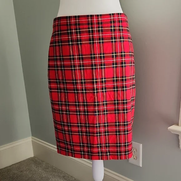 J. Crew Vibrant Red Plaid Pencil Skirt - Picture 2 of 7